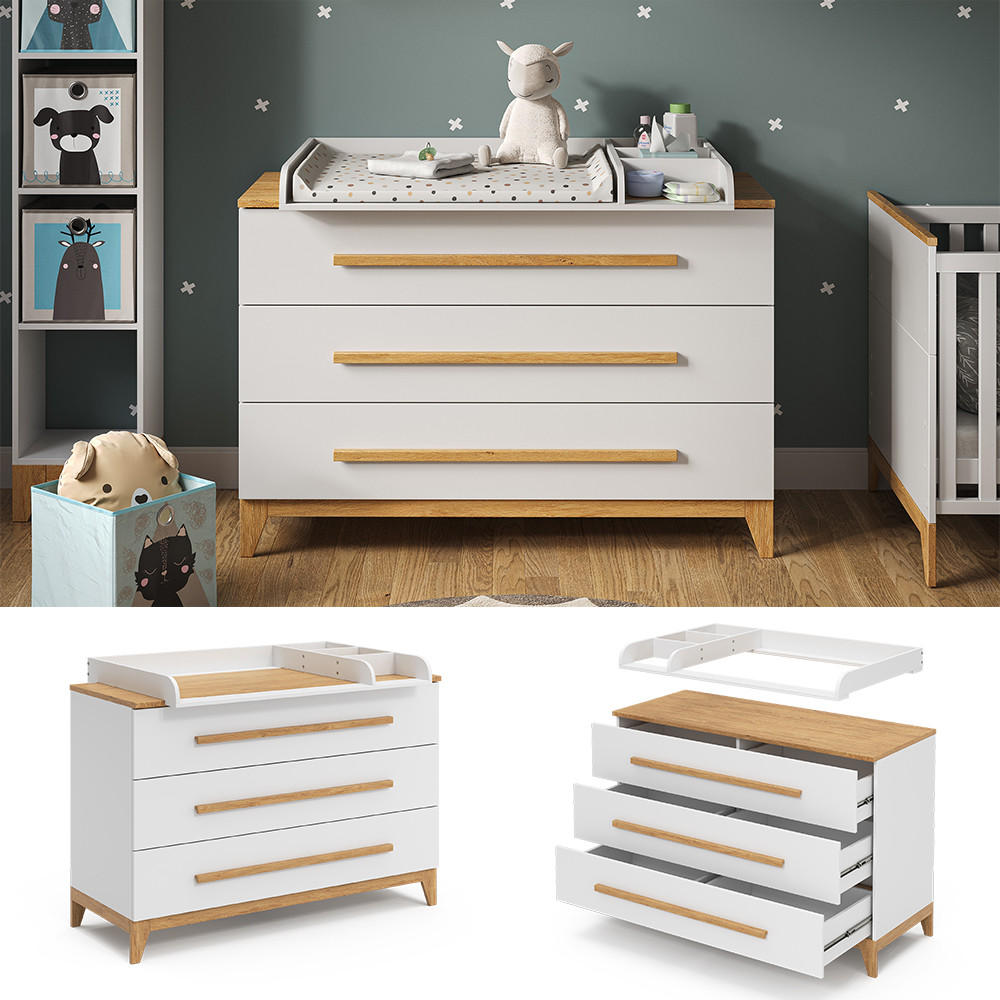 WICKELKOMMODE Malia Weiß 133 x 98 cm XL mit 3 Schubladen - Weiß, Holzwerkstoff (133/98/70cm) - VitaliSpa