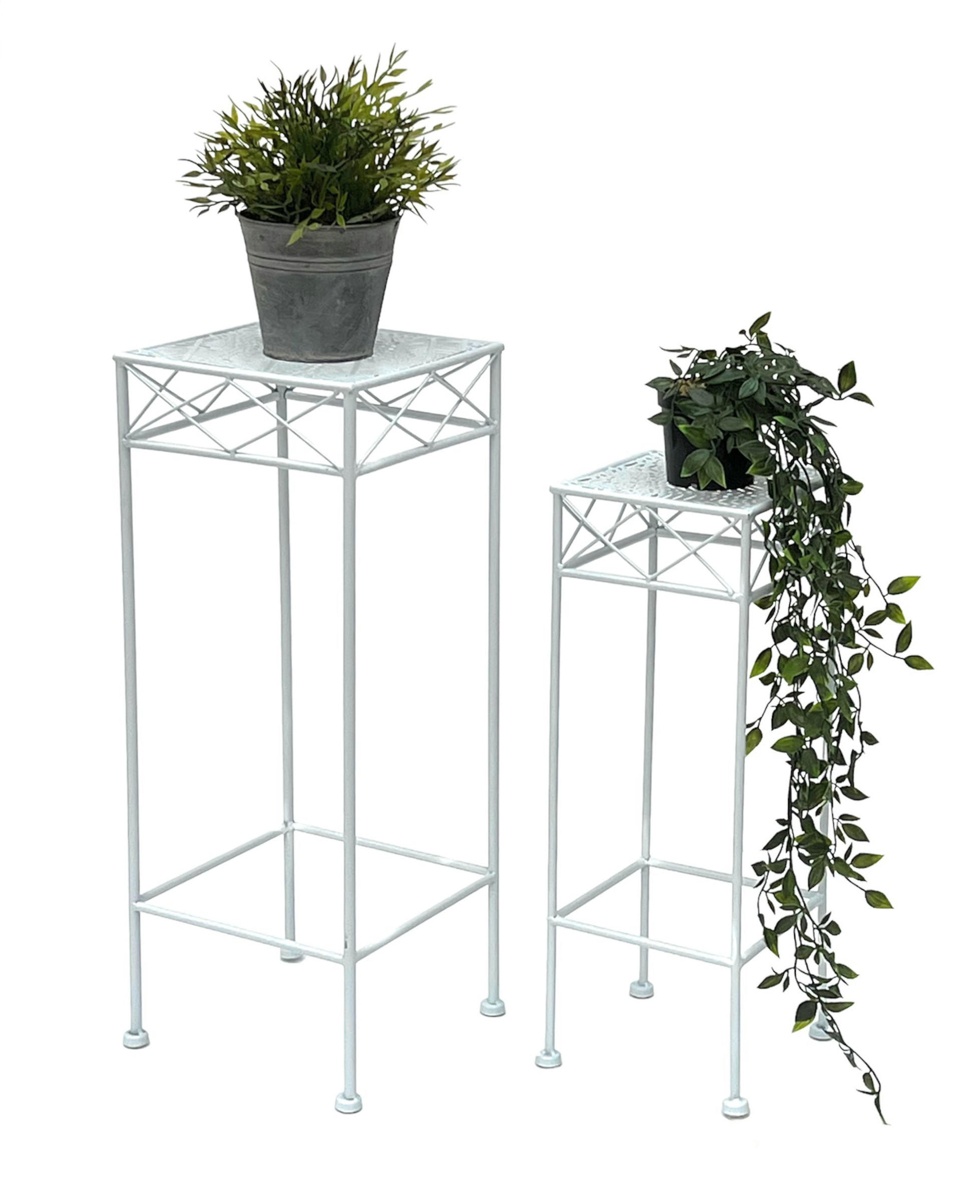 BLUMENHOCKER 2er Set Weiß Metall Eckig 96314 - Weiß, Metall (23/60/23cm) - DanDiBo