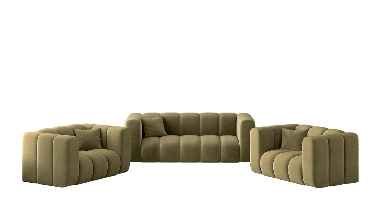 SOFAGARNITUR 2+1+1 Serie Grand Stilvol, Stoff Salvador Salvador Olive - Olivgrün, Holz (91/70/197cm) - Kaiser Möbel