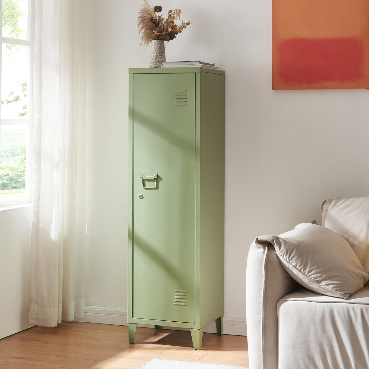 EINZELSPIND Kurikka - Olivgrün, Metall (38/137/38cm) - [en.casa]