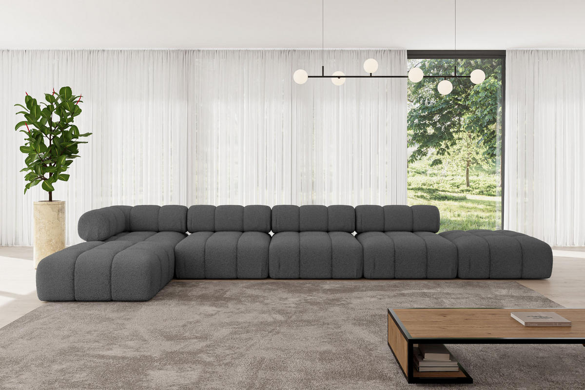 ECKSOFA modulares Sofa Kerru-L3 - 475x190x70 cm Grau Bouclé - Grau, Holzwerkstoff/Textil (475/190cm) - ALTDECOR