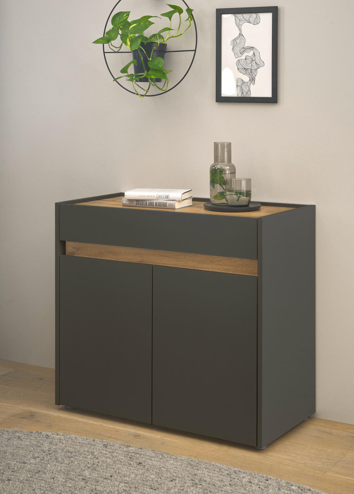 STANDCONTAINER Grau, Eiche Wotan 80 x 70 cm, Büro Kommode mit Stauraum und großem Schubkasten - Eiche Wotan/Schwarz, Holzwerkstoff/Kunststoff (80/70/40cm) - Furn.Design