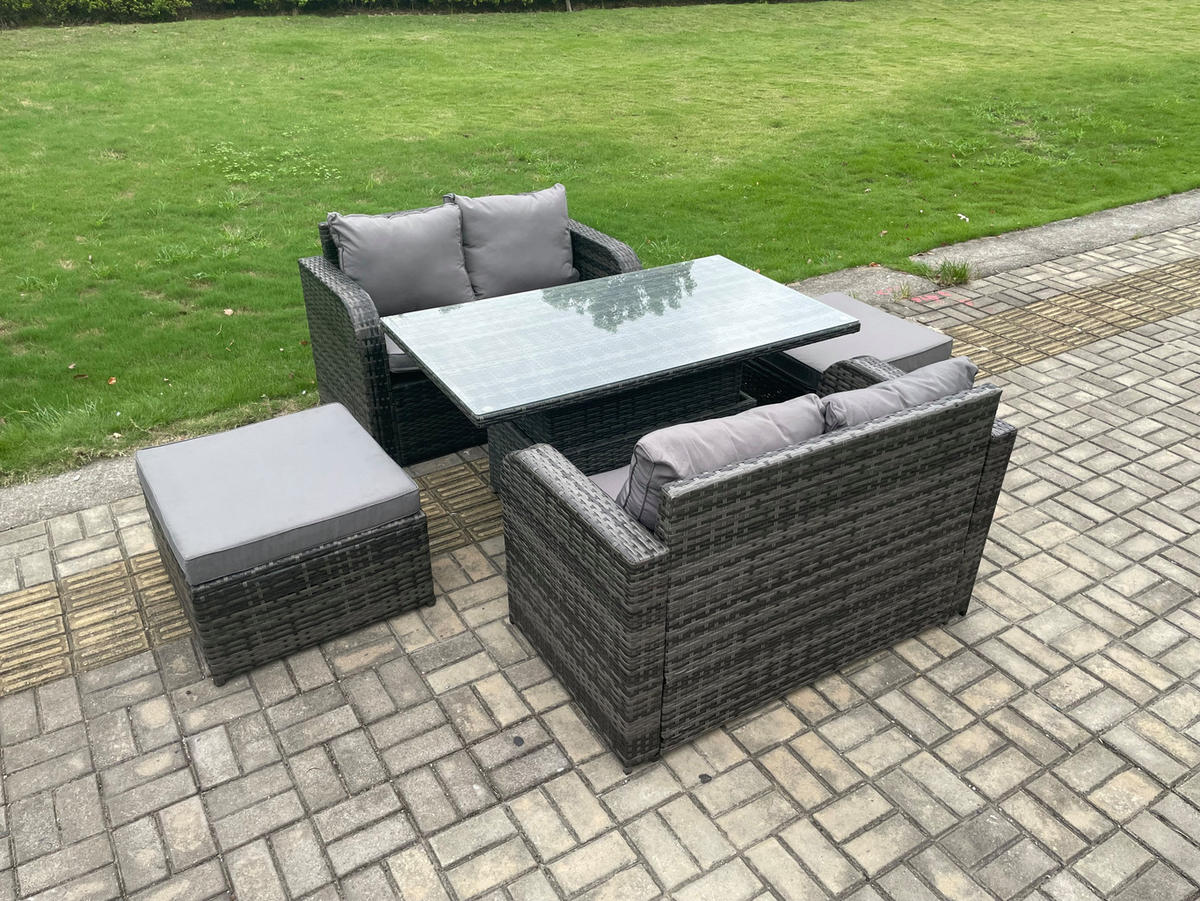 GARTENMÖBELSET Polyrattan 6-Sitzer - Dunkelgrau, Metall - Fimous