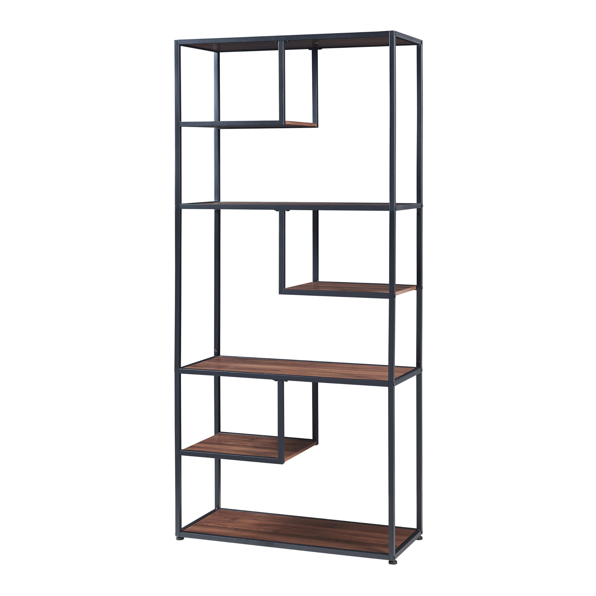 BÜCHERREGAL Østre - Walnussfarben/Schwarz, Holzwerkstoff/Metall (83/180/34cm) - [en.casa]