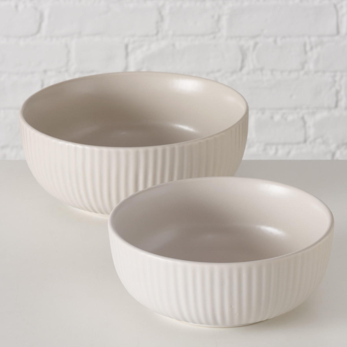 KERAMIKSCHALEN Ensa Ø 18,5-22 cm 2er-Set - Beige, Keramik (22cm) - Boltze Home