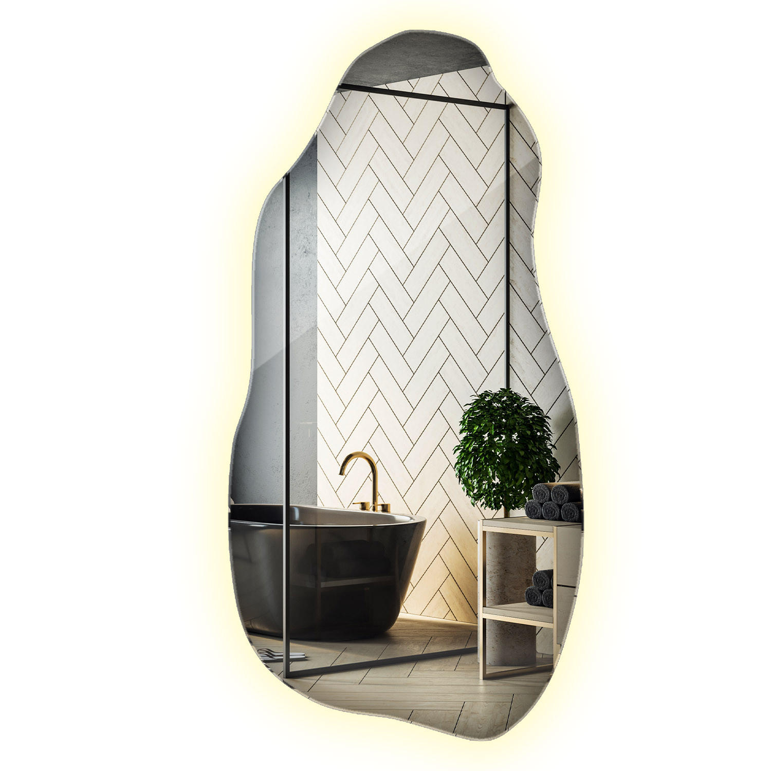 LED-SPIEGEL 50x100 cm Asymmetrisch Neutralweiß 4000K - Hellblau, Glas (50/100/0.4cm) - Wallfluent