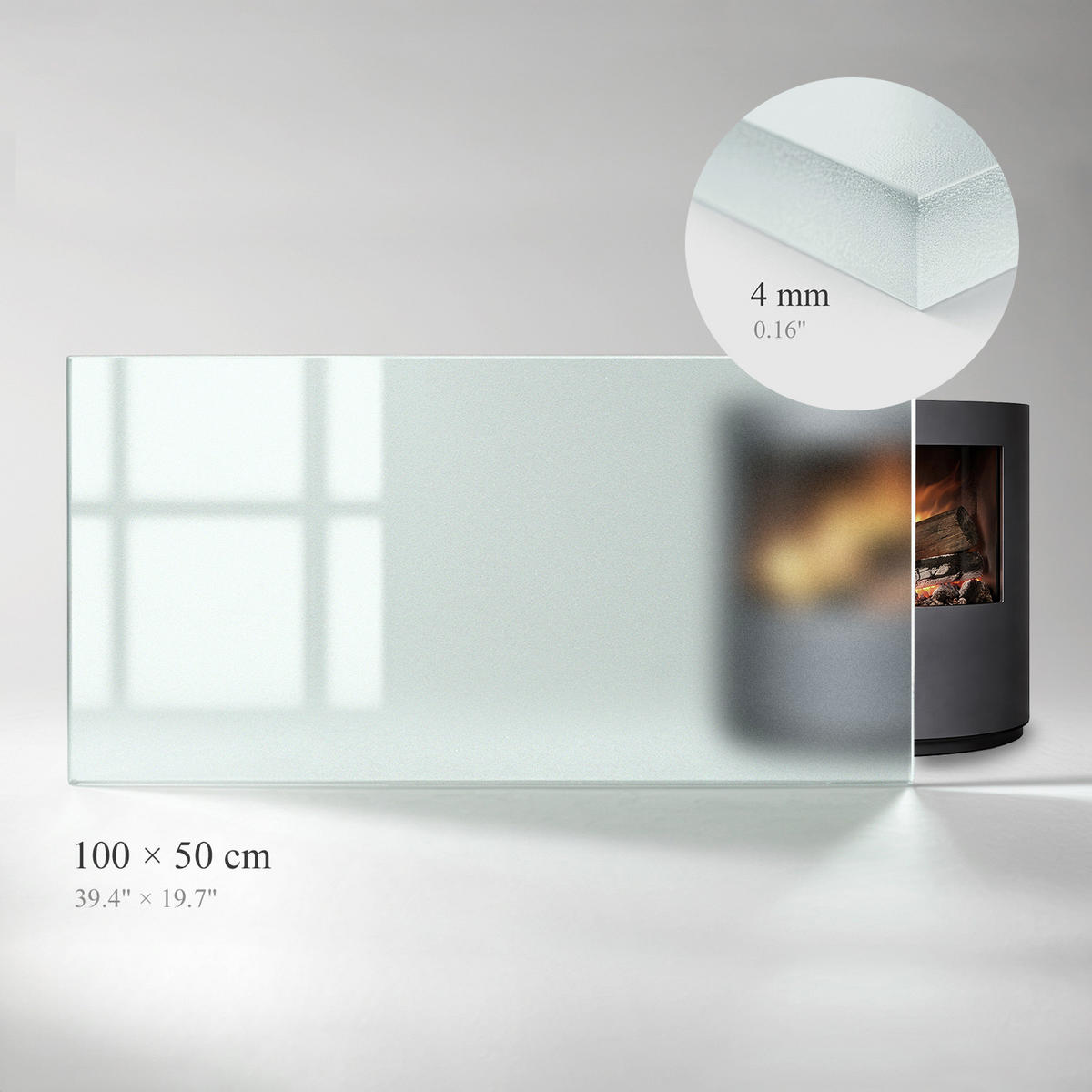 SKLENĚNÁ PODLOŽKA pod kamna 100x50 cm – mléčné sklo - průhledná, sklo (100/60/0.4cm) - TULUP