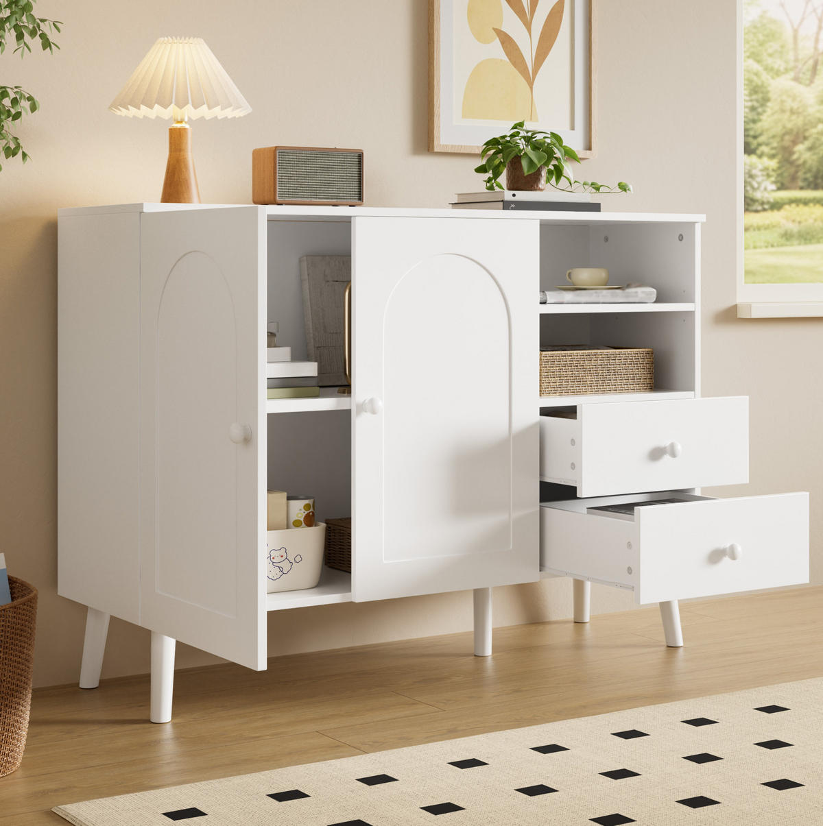 SIDEBOARD 118/35/82 cm weiß aus MDF und Holzwerkstoff mit 2 Türen und 2 Schubladen - Weiß, Holzwerkstoff (118/82/35cm) - OKWISH