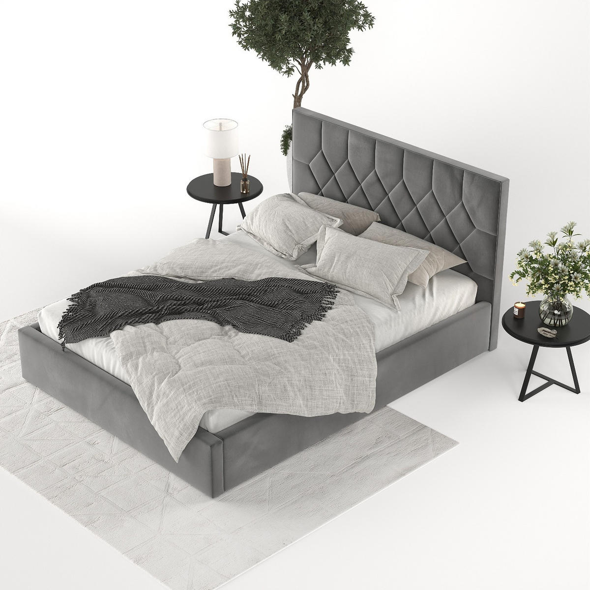 POLSTERBETT Brisa 140/200 cm Grau im Kronos Stoff - Schwarz/Naturfarben, Holz/Holzwerkstoff (140/200cm) - AltaBeds