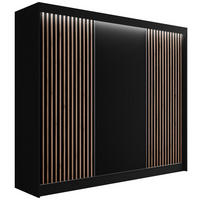 KLEIDERSCHRANK mit LED, Lamel-Schiebetüren VILANv2 - 250 cm Schwarz + Lamelle Eiche Wotan - Eiche Wotan/Schwarz, Holzwerkstoff (250/215/61cm) - ALTDECOR
