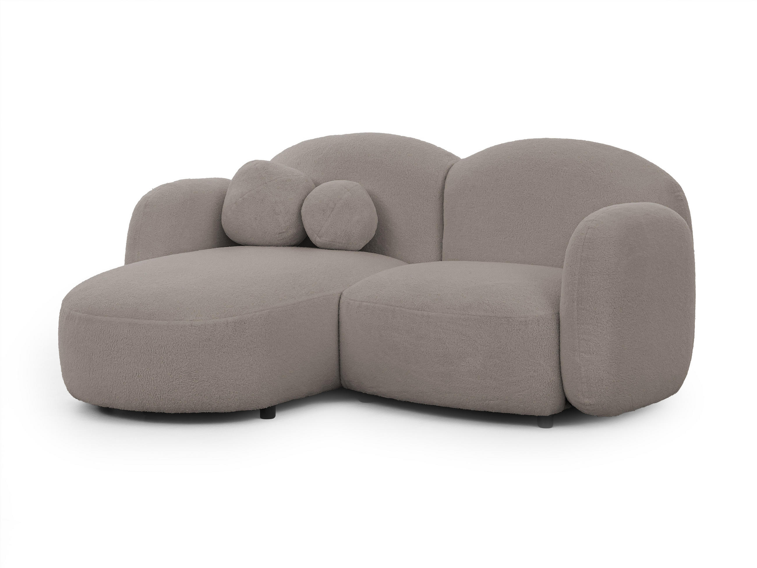 ECKSOFA Nuvola mit abgerundetem Design Hellgrau Bouclé-Stoff - Ottomane Links - Hellgrau/Schwarz, Holz/Kunststoff (190/146cm) - S-Style Möbel