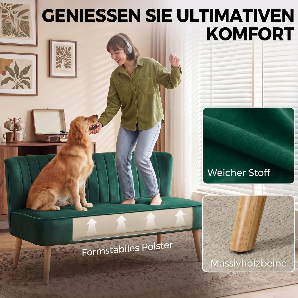 2-SITZER Sofa Dunkelgrün 117.0/56.5/77.0 cm - Dunkelgrün, Textil (56.5/77/117cm)