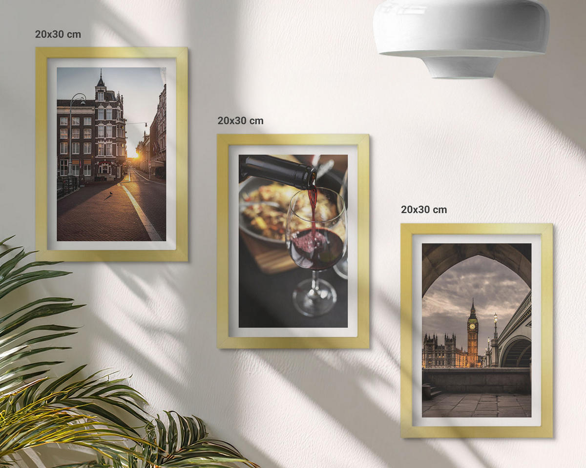 WANDBILDER 3er Set - 20x30 cm Goldrahmen - Bilder von Essen in der Stadt London - Goldfarben, Kunststoff (20/30cm) - ArtPrintCave