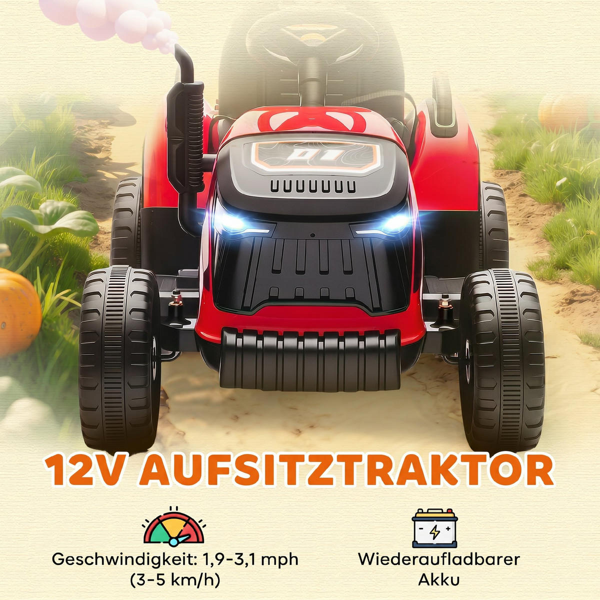 ELEKTRISCHER-TRAKTOR Kunststoff Metall Rot - Rot, Kunststoff (139/58/55cm) - AIYAPLAY