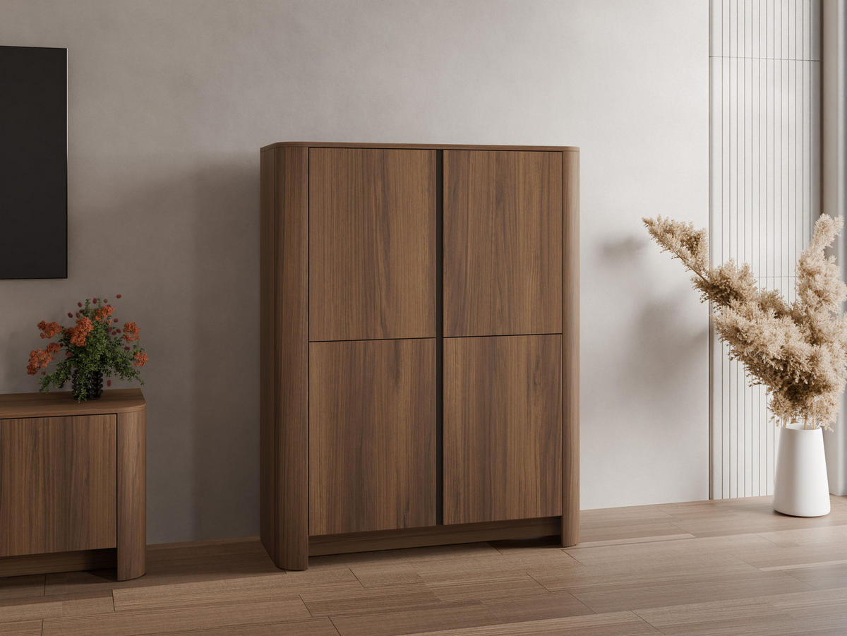 KOMMODE Bari K103 - Nussbaumfarben/Schwarz, Holzwerkstoff/Kunststoff (103/132/39cm) - MIRJAN24