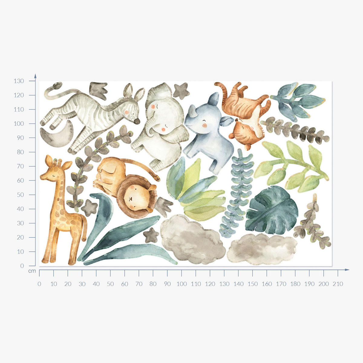 WANDAUFKLEBER 130x206cm - Wilde Safari - Multicolor, Kunststoff (130/206/0.1cm) - Wallfluent