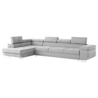 ECKSOFA VICENTE Hellgrau Velours-Stoff mit Schlaffunktion - Hellgrau, Holz (346/202cm) - MASSENO