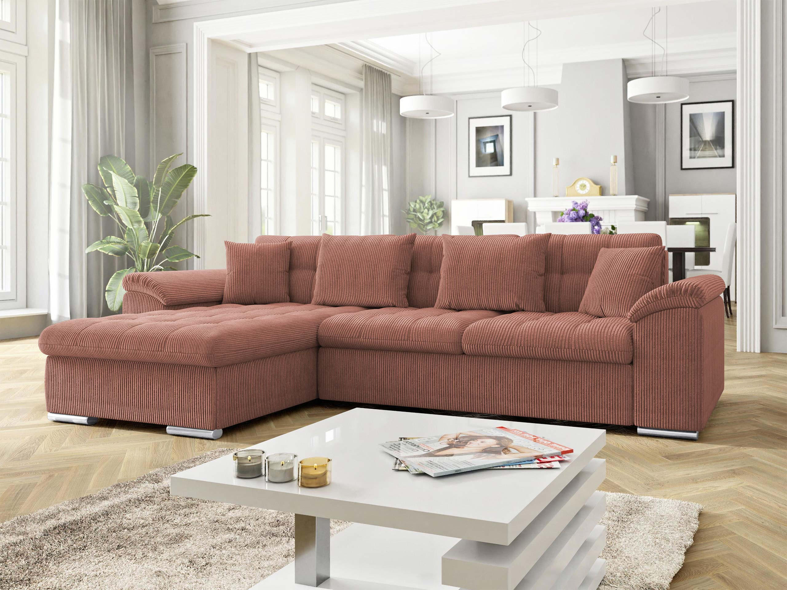 ECKSOFA Diana Cord, Seite: Links - Rosa, Holz/Textil (280/160cm) - MIRJAN24