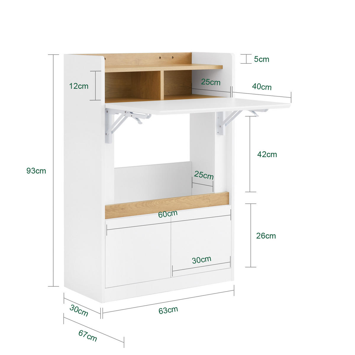 SCHREIBTISCH Weiß klappbar - Weiß, Holzwerkstoff (67/63/93cm) - SoBuy