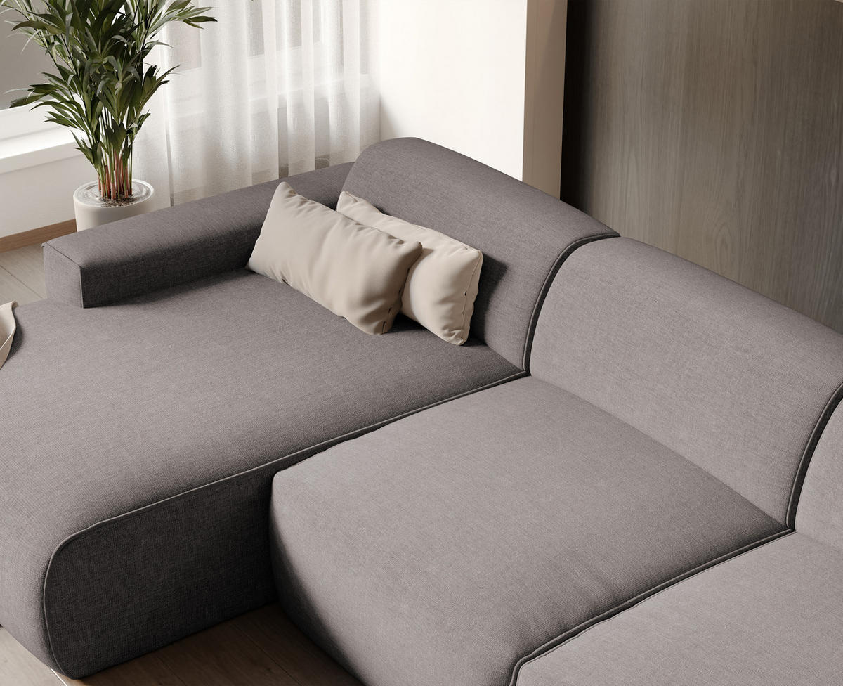 ECKSOFA DOVE Chenille-Stoff in Beige-Grau - Greige, Holzwerkstoff/Kunststoff (250/160cm) - Idohome