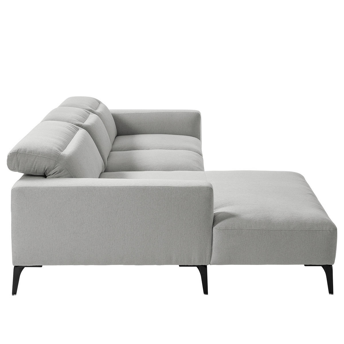 ECKSOFA mit Longchair - Hellgrau/Schwarz, Textil/Metall (265/180cm) - home24