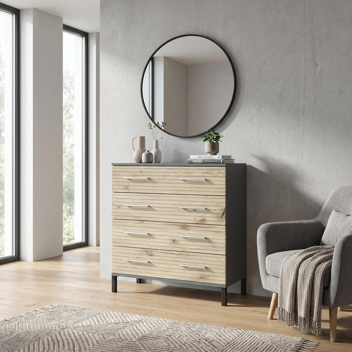KOMMODE Bravo Eiche Viking - Sonoma Eiche, Holzwerkstoff (76/84/35cm) - Vladon