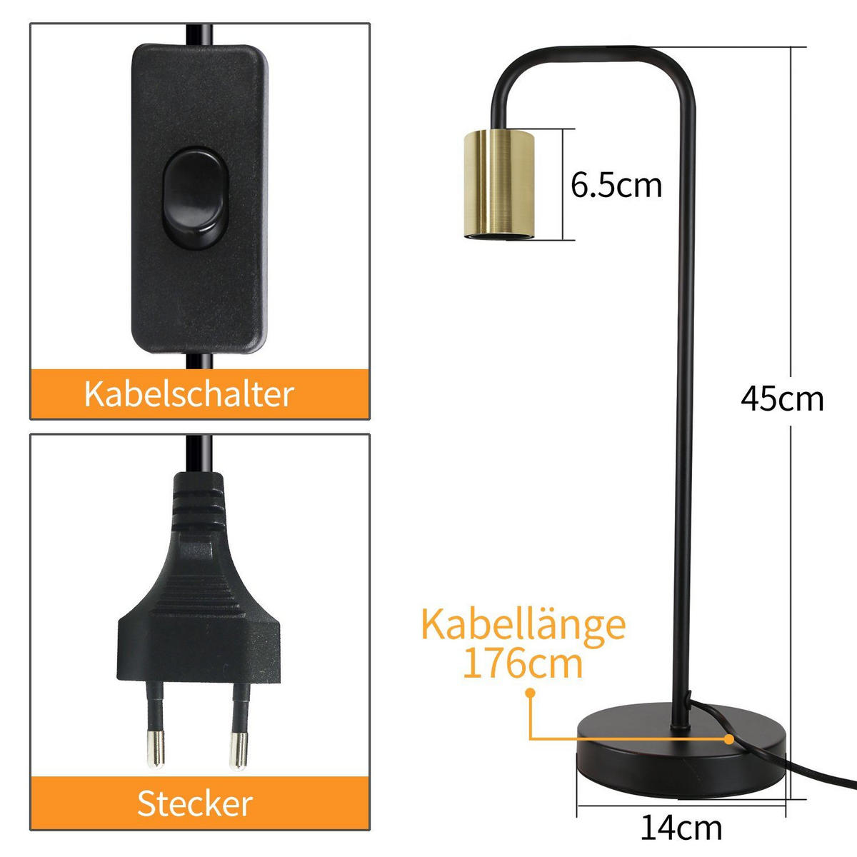 TISCHLEUCHTE Sylnekk 48.5/14.0/21.5 cm - Schwarz, Metall (21.5/48.5/14cm) - ZMH
