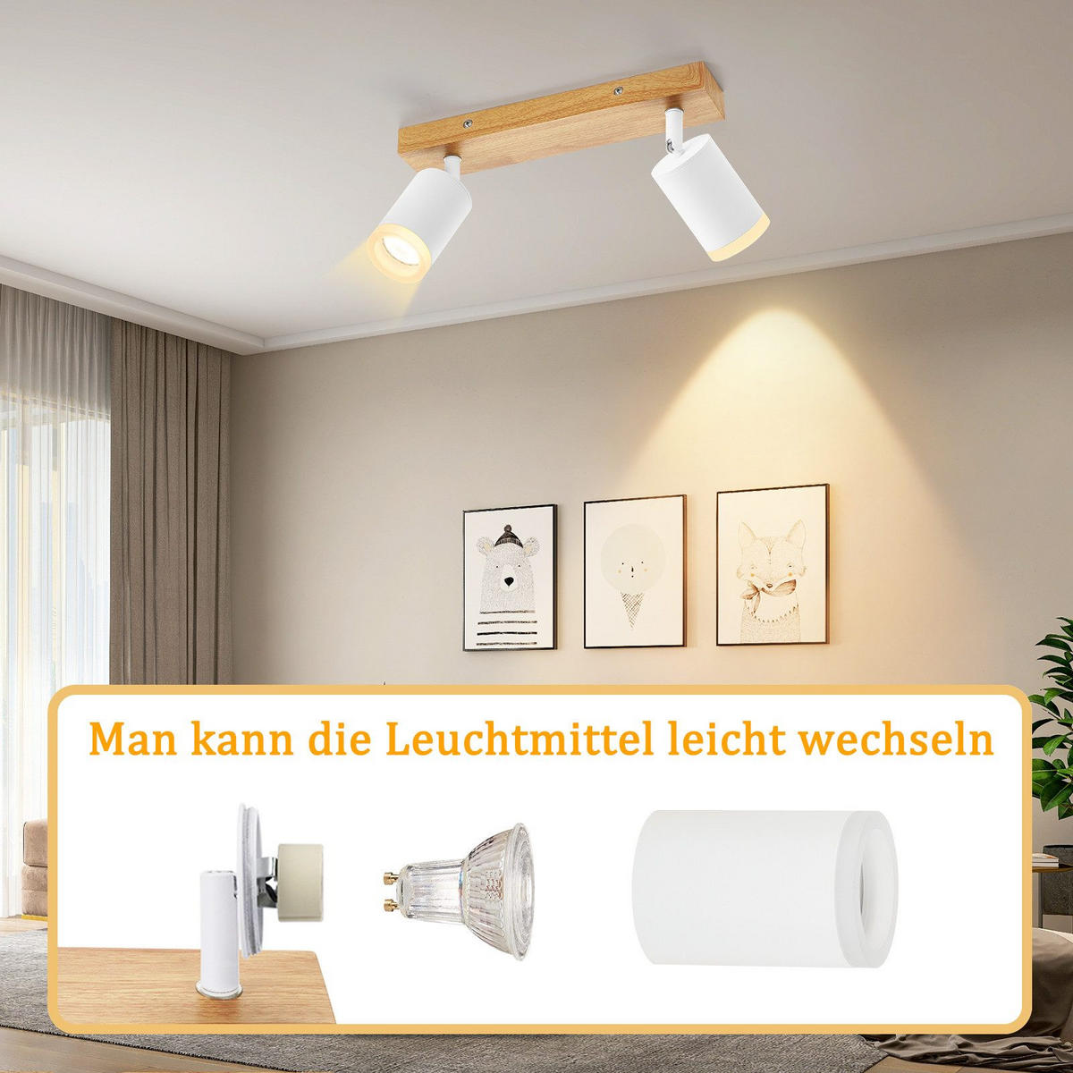 STRAHLER Darmstadt 2-flammig 28/6/15 cm - Weiß, Holz (28/6/15cm) - Nettlife