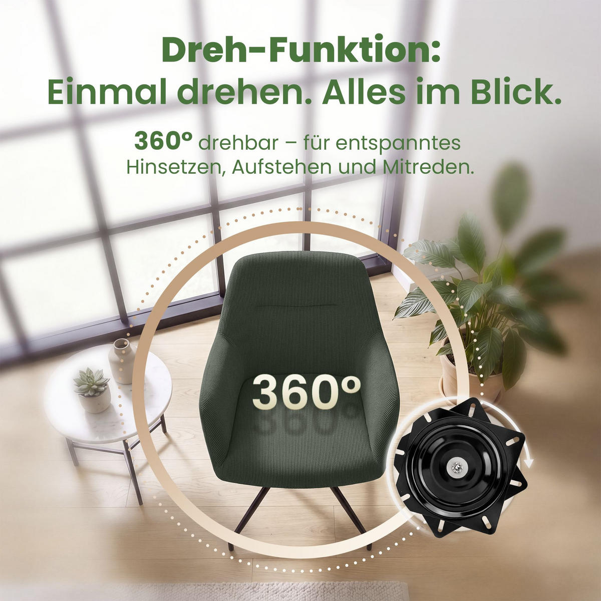 ESSZIMMERSTUHL Cord Grün - Schwarz/Grün, Textil/Metall (58/85/60cm) - CLP