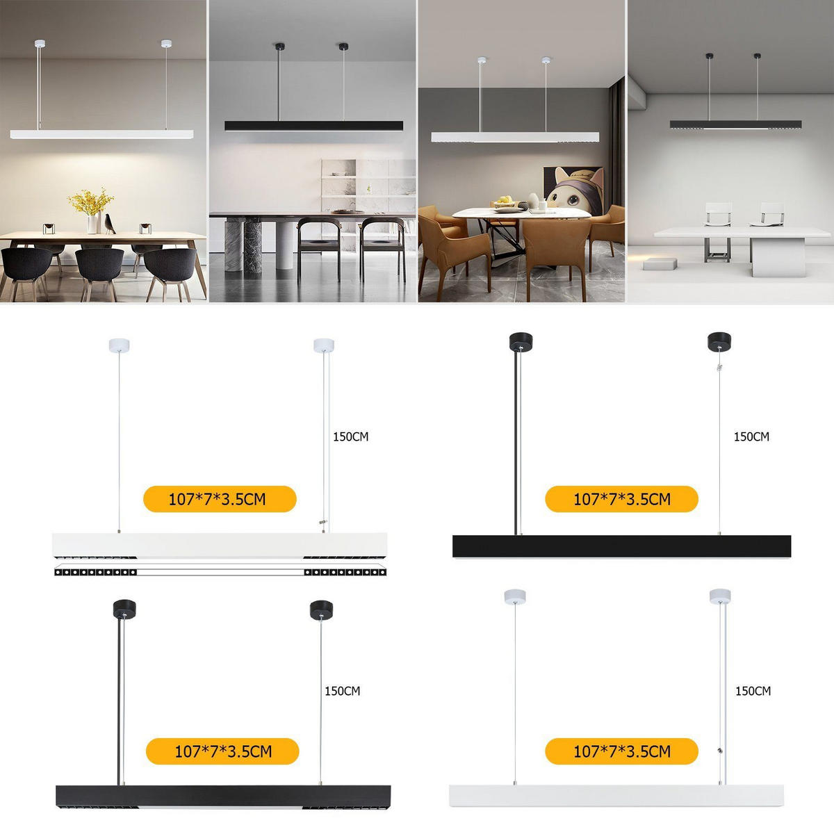 LED-HÄNGELEUCHTE Lichtjorn 7.5/3.3/106.5 cm - Weiß, Metall (106.5/7.5/3.3cm) - ZMH
