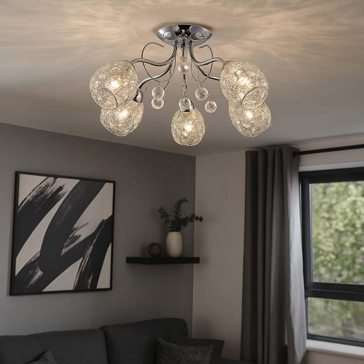 LED DECKENLEUCHTE Metall Kristalloptik Silber - Silberfarben, Metall (54/54/22cm) - Globo Lighting