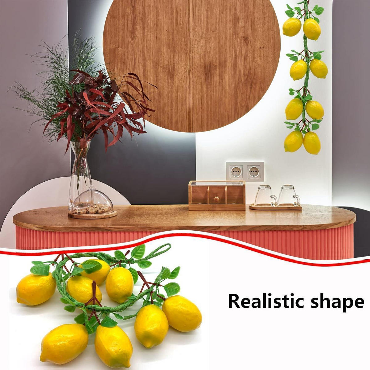 DEKORATION Zopf künstliche Zitronen 2-teiliges Set - Gelb, Kunststoff (2cm)