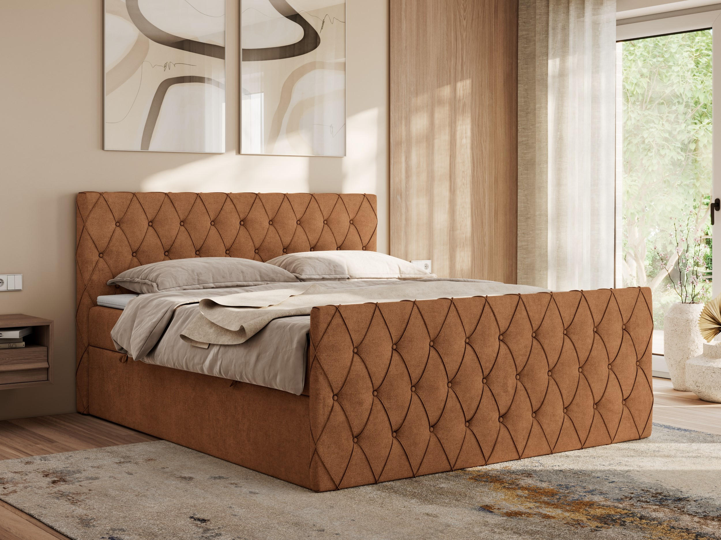 BOXBETT MIREN DUO 120/200 - Orange Strukture - H3 - Orange, Holz/Textil (120/200cm) - MKS