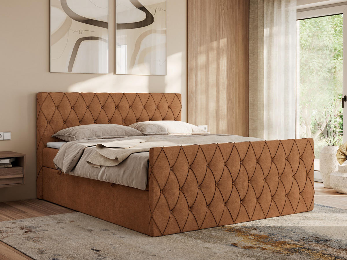 BOXBETT MIREN DUO 120/200 - Orange Strukture - H3 - Orange, Holz/Textil (120/200cm) - MKS