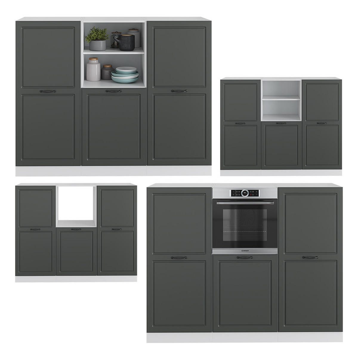 KÜCHENBLOCK R-Line Anthrazit Landhaus/Weiß 180 cm ohne AP - Anthrazit/Weiß, Holzwerkstoff (180/81.6/46cm) - Vicco