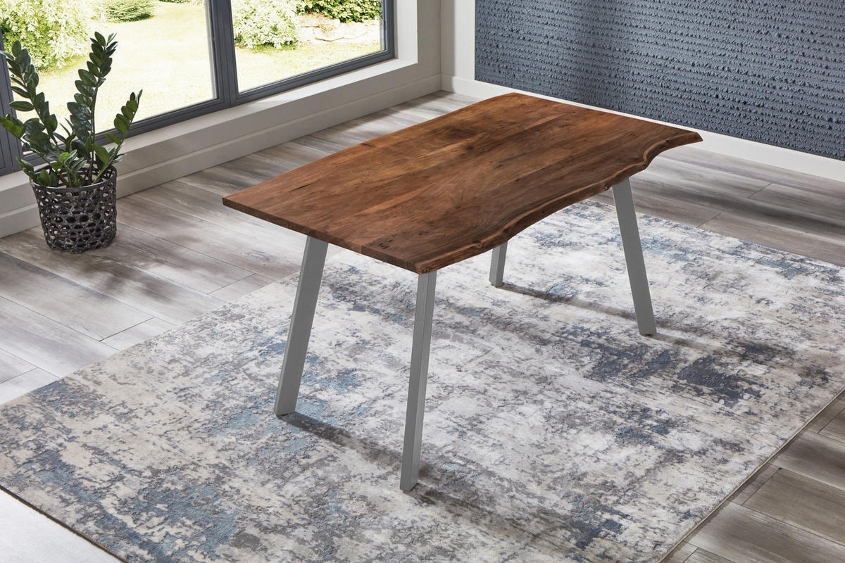 ESSTISCH LAXMI - Silberfarben/Braun, Holz/Metall (80/120/77cm) - SAM