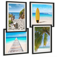 BILDER SET 4er Set - 50x50 cm & 40x60 cm Schwarzer Rahmen - Urlaubsblick Strand Palmen - Schwarz, Kunststoff (50/50cm) - TULUP
