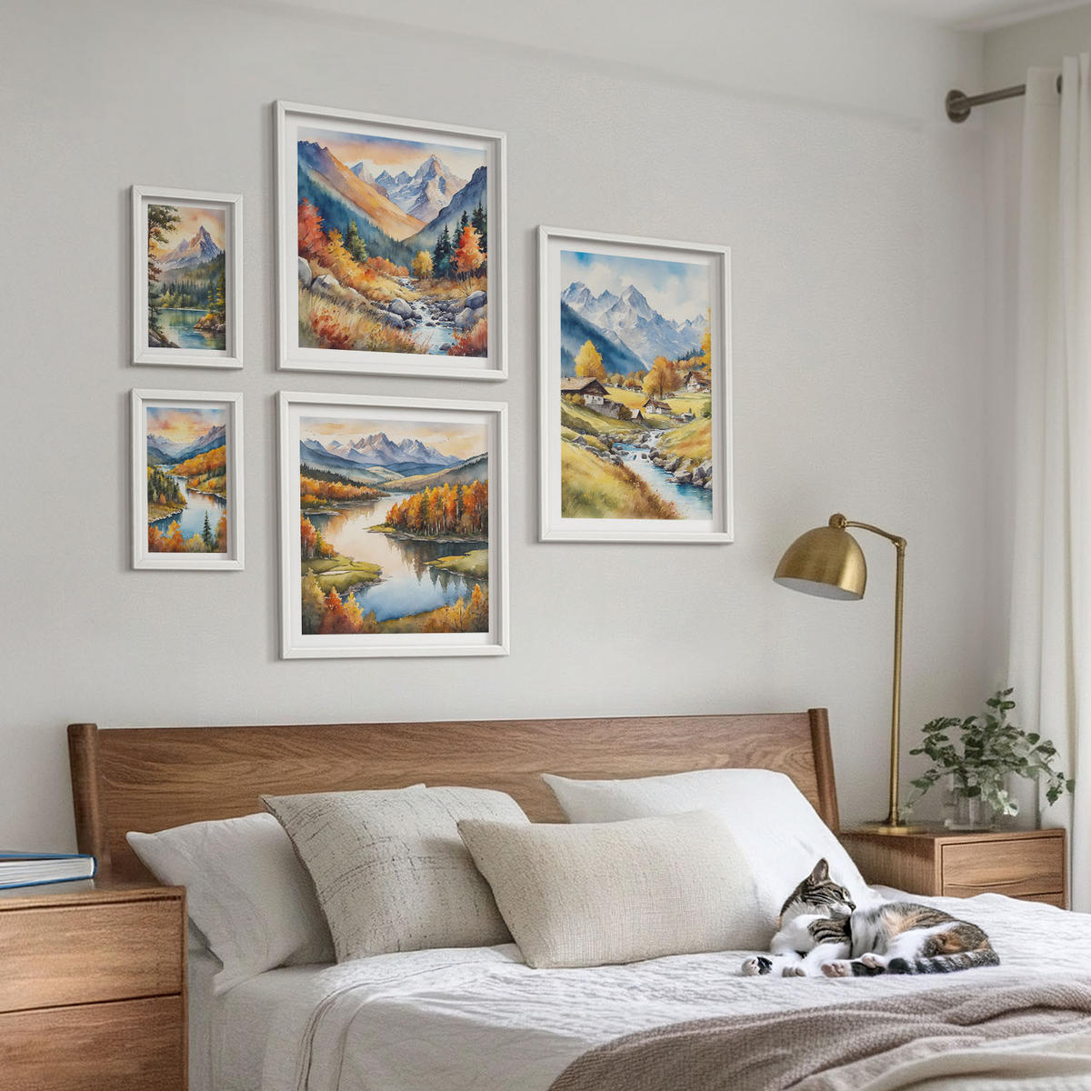 BILDER SET 5er Set - 50x50 cm & 20x30 cm & 40x60 cm Weißer Rahmen - Nachthimmel, Berge, Winter, Weltraum - Weiß, Kunststoff (40/60cm) - TULUP