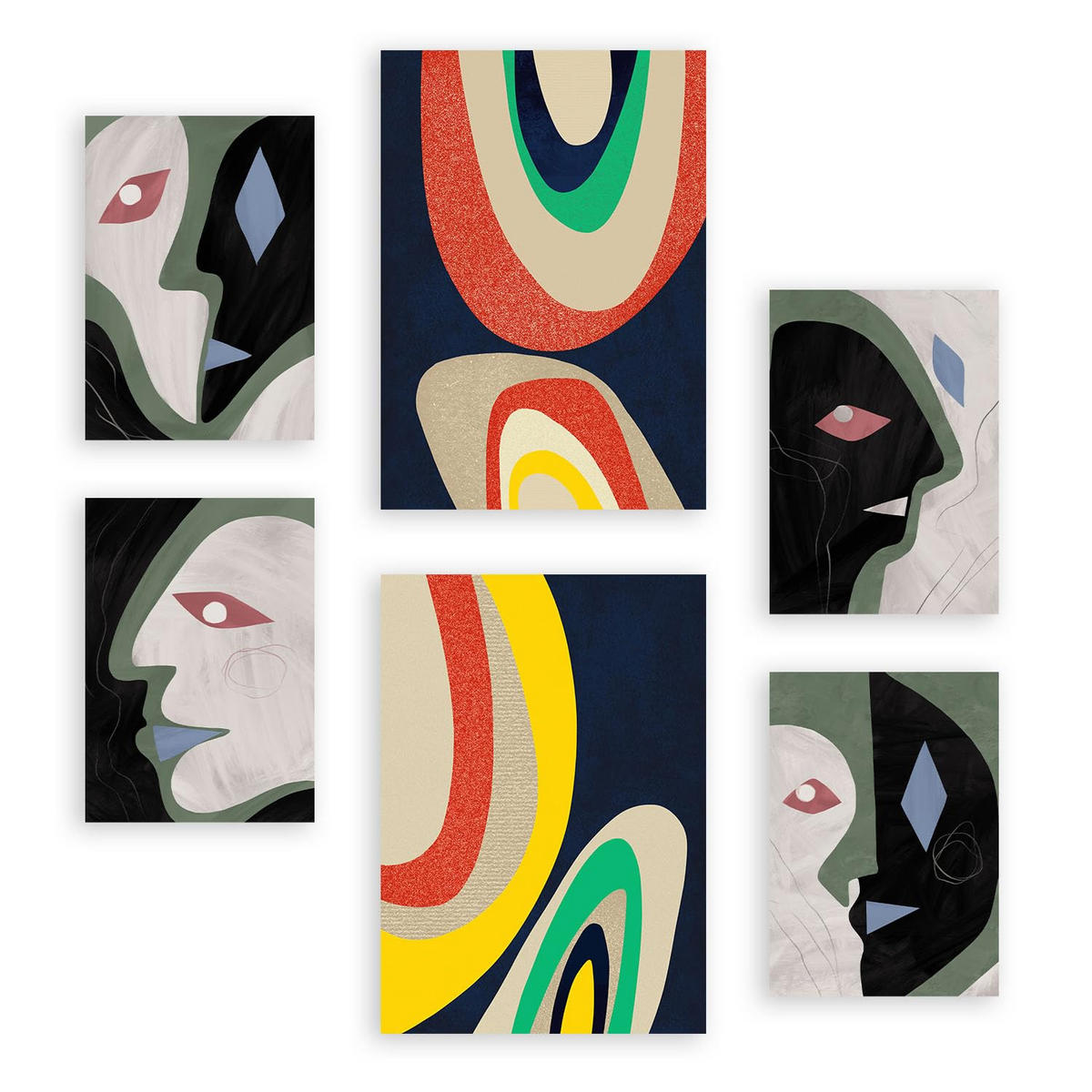 POSTER Set Mit 6 Kontrastische Künste In Liebhaber Abstrakt A3 & A4 Rahmenlos - Klar, Papier (29/3cm) - Nacnic