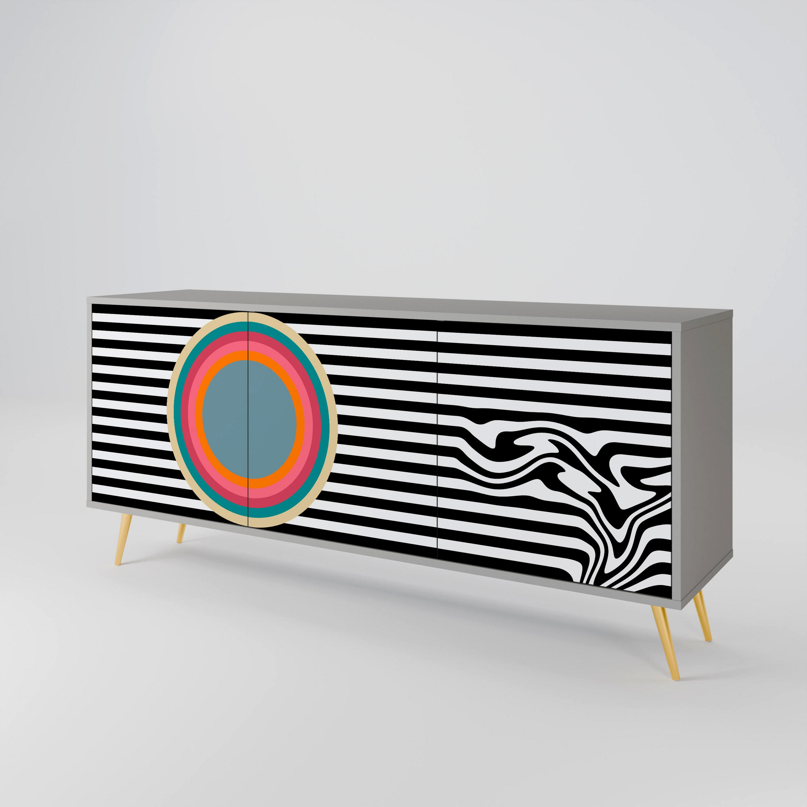 SIDEBOARD SPECTRA SHOWCASE, Graue Oberfläche, 164,5x42x75,5 cm, 3 Türen - Goldfarben/Grau, Holzwerkstoff/Metall (164.5/75.5/42cm) - SpaceRebels