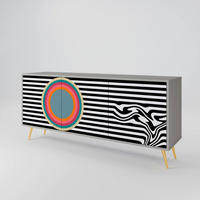 SIDEBOARD SPECTRA SHOWCASE, Graue Oberfläche, 164,5x42x75,5 cm, 3 Türen - Goldfarben/Grau, Holzwerkstoff/Metall (164.5/75.5/42cm) - SpaceRebels