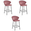 BARHOCKER 3er Set Dunkelrosa Samt, Bequeme Sitzfläche, Schwarze Füße - Pink, Textil (43/46/33cm) - Best For Home