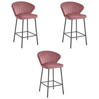 BARHOCKER 3er Set Dunkelrosa Samt, Bequeme Sitzfläche, Schwarze Füße - Pink, Textil (43/46/33cm) - Best For Home
