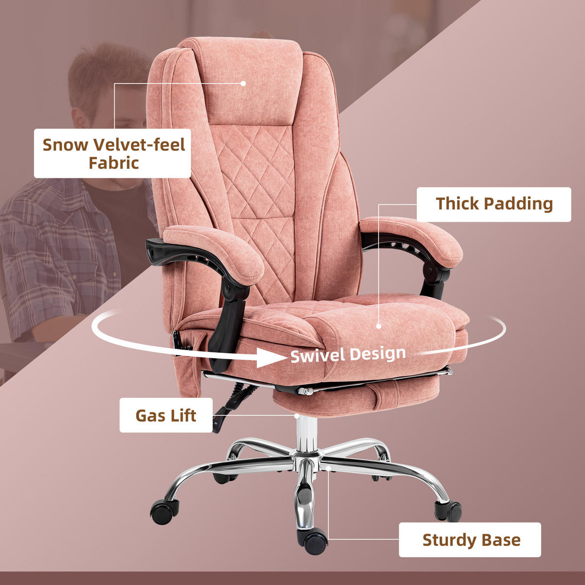 BÜROSTUHL mit Massagefunktion Polyester Stahl Rosa - Rosa, Metall (67/119/72cm) - Vinsetto