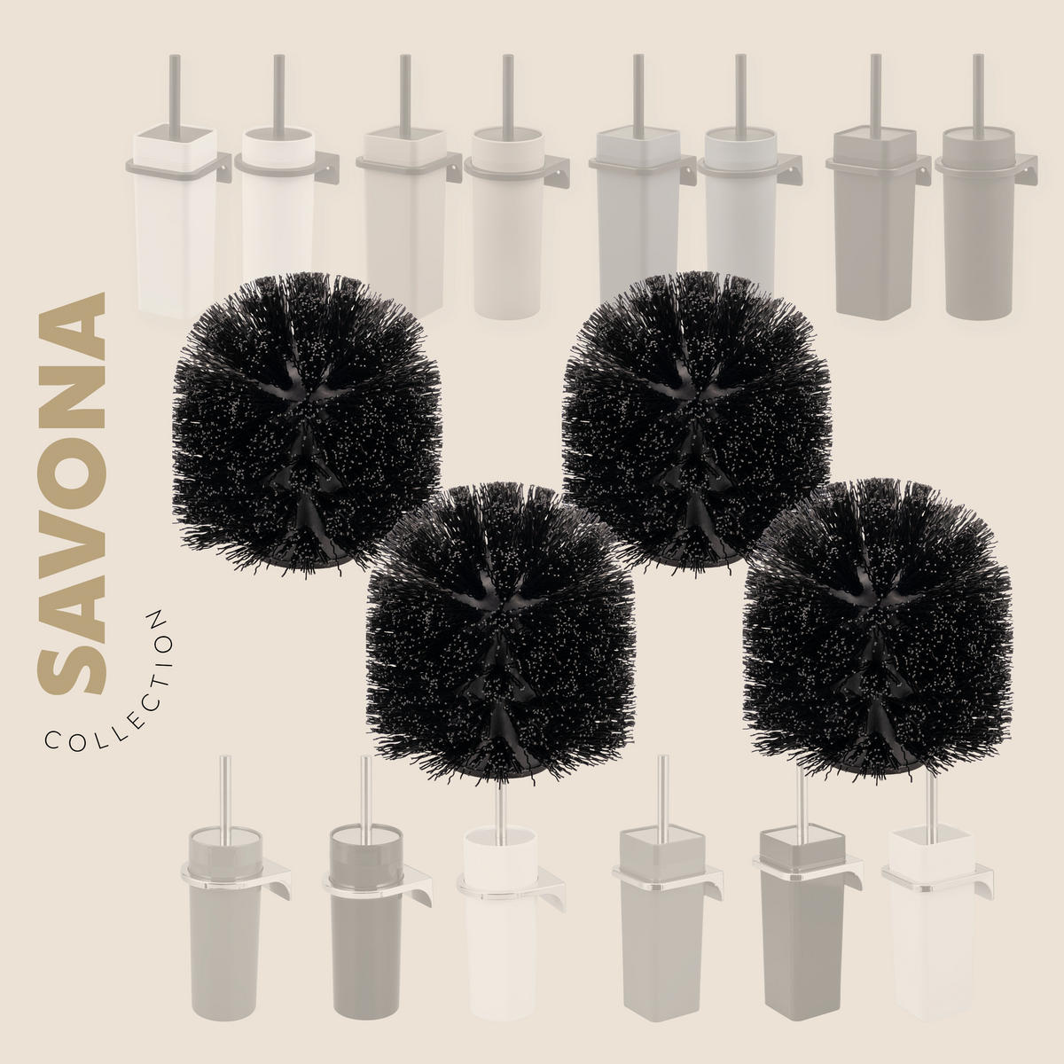 ERSATZBÜRSTENKÖPFE SAVONA 4er-Set, schwarz - Schwarz, Kunststoff (1.5/8cm) - bremermann