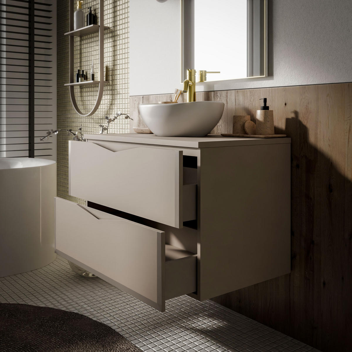 BADEZIMMERSET MIRA I 60 cm - Kaschmir, Holzwerkstoff (60/50/46cm) - Lookway