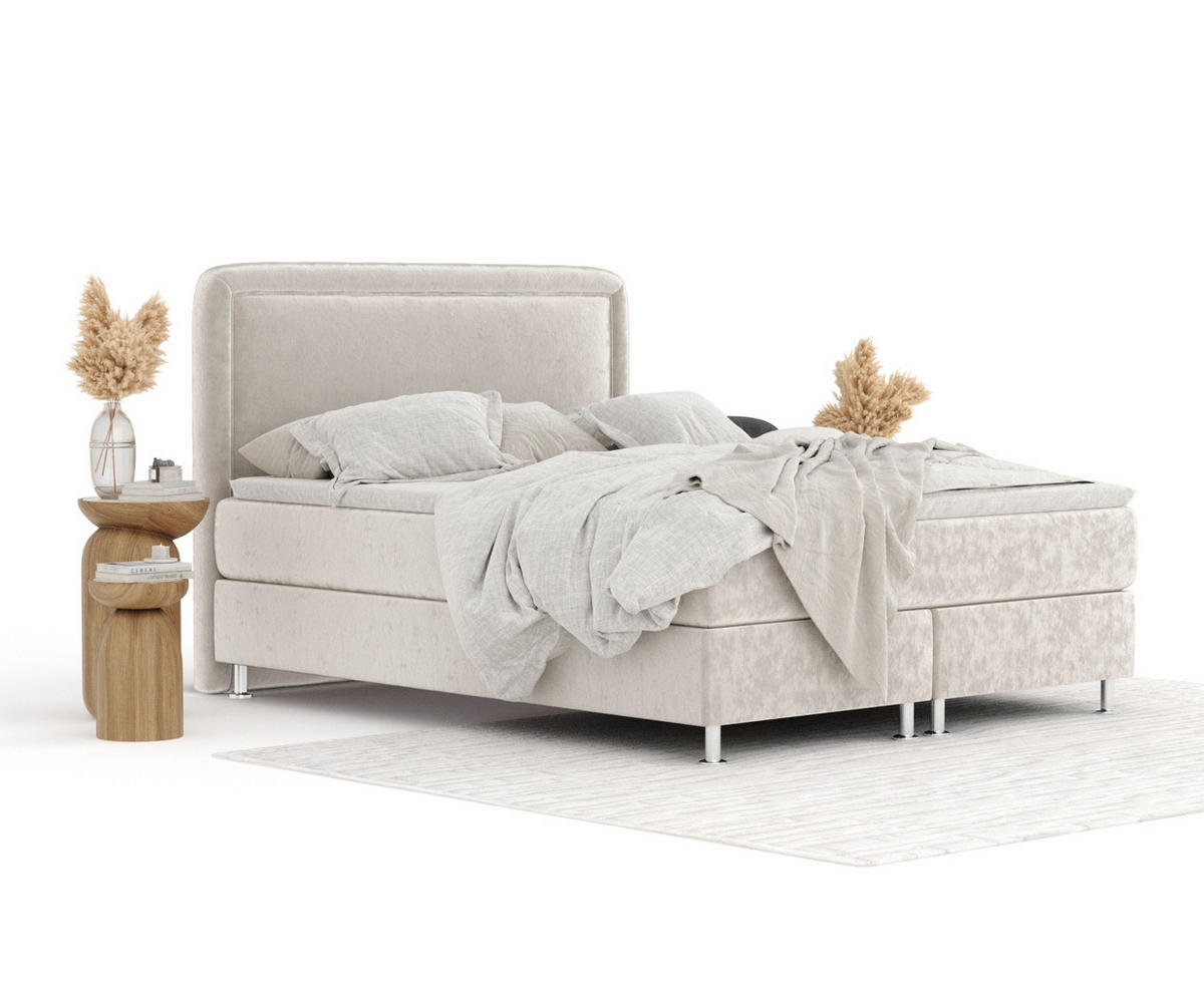 BOXBETT Salvi Ecru 140/200 cm mit Matratze und Topper - Ecru/Silberfarben, Holz/Holzwerkstoff (140/200cm) - Maison de Reve