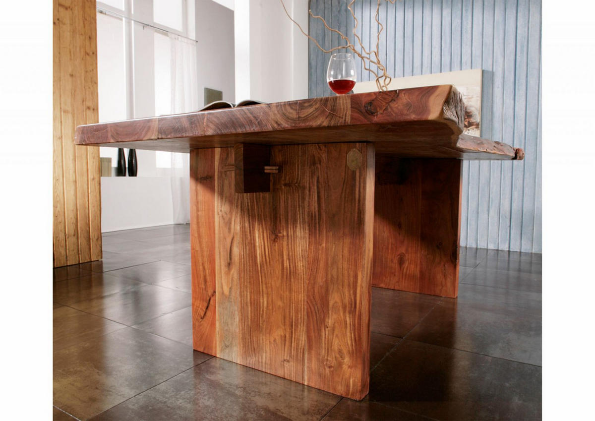 BAUMTISCH Akazie 150x100x78 walnuss lackiert FREEFORM #112 - Dunkelbraun, Holz (150/100/78cm) - Massivmoebel24