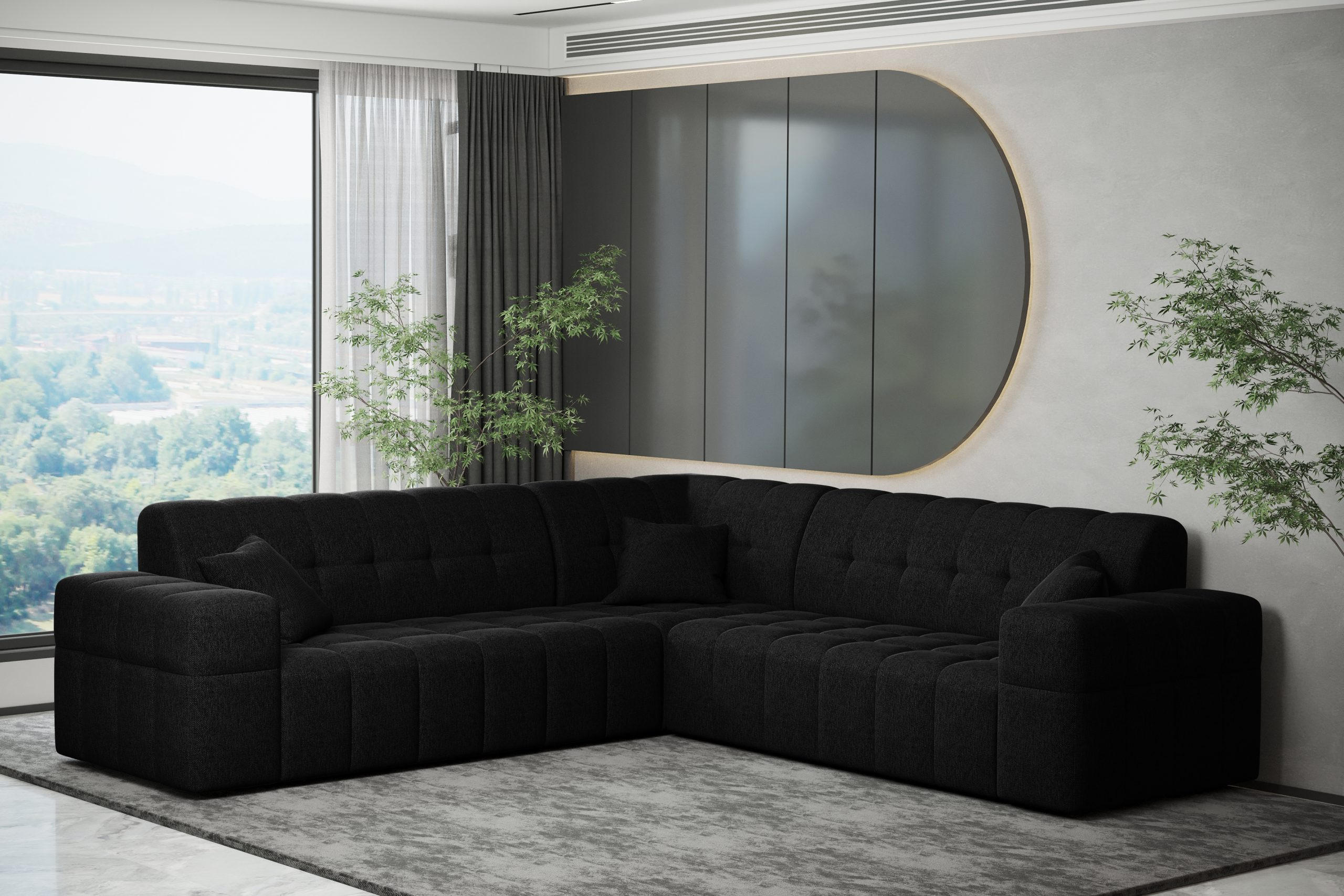 ECKSOFA Corner NIMES Stilvol Stoff Verita Schwarz - Schwarz, Holz (246/246cm) - Kaiser Möbel