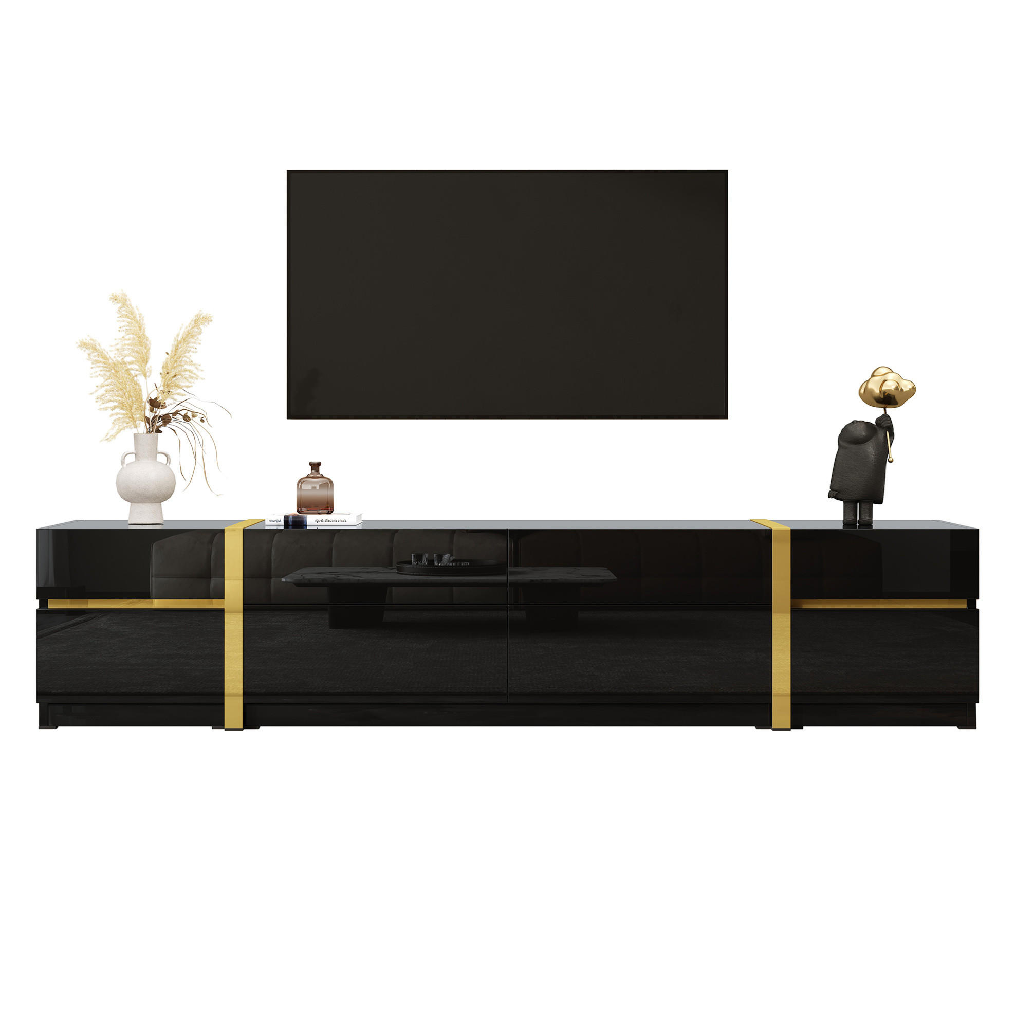 TV-LOWBOARD 180/40/38 cm mit 4 Schubladen und 2 Türen in Schwarz - Schwarz, Holzwerkstoff (180/38/40cm) - BEAOK